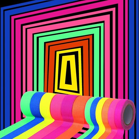 شريط Meanplan 12 لفة للأشعة فوق البنفسجية، 6 ألوان شريط نيون فلورسنت تفاعلي للضوء الأسود من القماش الملون يتوهج في الظلام لوازم حفلات النيون لتزيين غرفة الحفلات المتوهجة في الهالوين in Kuwait