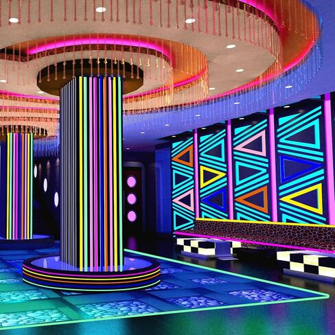 شريط Meanplan 12 لفة للأشعة فوق البنفسجية، 6 ألوان شريط نيون فلورسنت تفاعلي للضوء الأسود من القماش الملون يتوهج في الظلام لوازم حفلات النيون لتزيين غرفة الحفلات المتوهجة في الهالوين in Kuwait