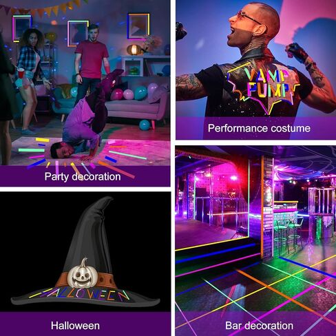 شريط Meanplan 12 لفة للأشعة فوق البنفسجية، 6 ألوان شريط نيون فلورسنت تفاعلي للضوء الأسود من القماش الملون يتوهج في الظلام لوازم حفلات النيون لتزيين غرفة الحفلات المتوهجة في الهالوين in Kuwait