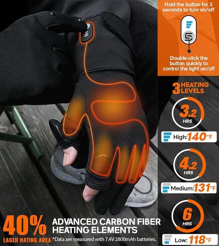 Heated Gloves for Men Women Rechargeable Heated Glove Liners with 7.4V 2800mAh Battery Suit, Thin, Fingerless, Touchscreen-Friendly, Light-Off Design in Saudi Arabia