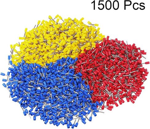 uxcell 1500Pcs AWG22 Wire Ferrules Copper Crimp Connectors,VE0508,Red,Blue,Yellow,Wire Crimping Tool Kit,Insulated Cord Pin End Terminal Assortment Kit in Saudi Arabia