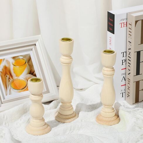 3 قطع من حوامل الشموع الخشبية، شمعدانات المزرعة الخشبية، حاملات شموع غير مكتملة، عصي شموع ريفية لديكور المنزل، شموع حلزونية مستدقة ذاتية الصنع in Kuwait