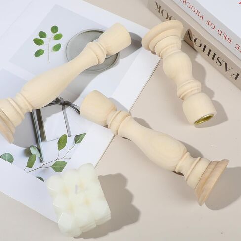 3 قطع من حوامل الشموع الخشبية، شمعدانات المزرعة الخشبية، حاملات شموع غير مكتملة، عصي شموع ريفية لديكور المنزل، شموع حلزونية مستدقة ذاتية الصنع in Kuwait