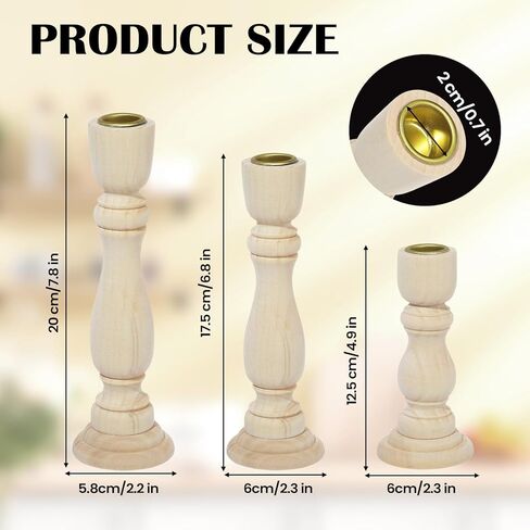 3 قطع من حوامل الشموع الخشبية، شمعدانات المزرعة الخشبية، حاملات شموع غير مكتملة، عصي شموع ريفية لديكور المنزل، شموع حلزونية مستدقة ذاتية الصنع in Kuwait