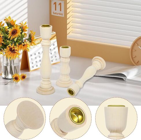 3 قطع من حوامل الشموع الخشبية، شمعدانات المزرعة الخشبية، حاملات شموع غير مكتملة، عصي شموع ريفية لديكور المنزل، شموع حلزونية مستدقة ذاتية الصنع in Kuwait