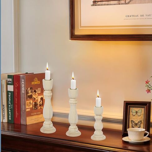3 قطع من حوامل الشموع الخشبية، شمعدانات المزرعة الخشبية، حاملات شموع غير مكتملة، عصي شموع ريفية لديكور المنزل، شموع حلزونية مستدقة ذاتية الصنع in Kuwait