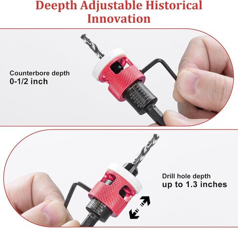 5 Pcs Countersink Drill Bit Set with Low Friction Depth Stop,1/4" Hex Shank,HSS M2 Tapered Bits 1/8" 9/64" 5/32" Drill+3/8" 82° Counter-Bore,11/64" 3/16" Drill+ 1/2" 82° Counter Bore (Red) in Saudi Arabia