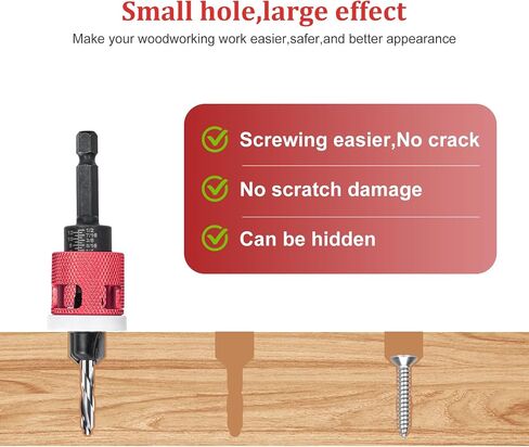 5 Pcs Countersink Drill Bit Set with Low Friction Depth Stop,1/4" Hex Shank,HSS M2 Tapered Bits 1/8" 9/64" 5/32" Drill+3/8" 82° Counter-Bore,11/64" 3/16" Drill+ 1/2" 82° Counter Bore (Red) in Saudi Arabia
