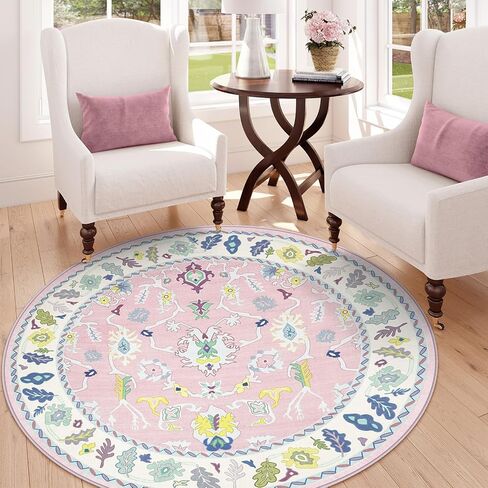 LIVEBOX Non Slip Oushak Rug, Washable 8'x 10' Area Rug for Living Room, Large Boho Rug for Nursery, Flatwoven Mat Turkish Indoor Carprt for Kids Bedroom, Dining Room, Home Office, Blue and Pink in Saudi Arabia
