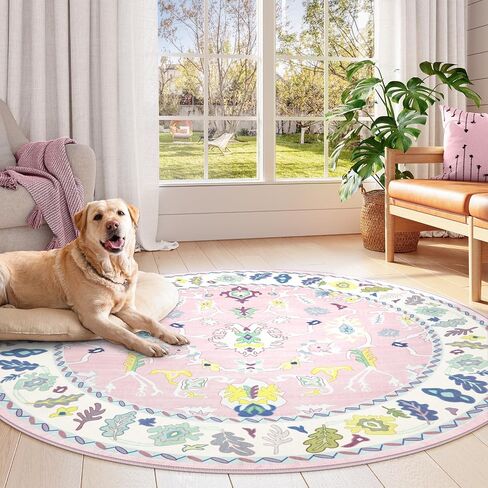 LIVEBOX Non Slip Oushak Rug, Washable 8'x 10' Area Rug for Living Room, Large Boho Rug for Nursery, Flatwoven Mat Turkish Indoor Carprt for Kids Bedroom, Dining Room, Home Office, Blue and Pink in Saudi Arabia