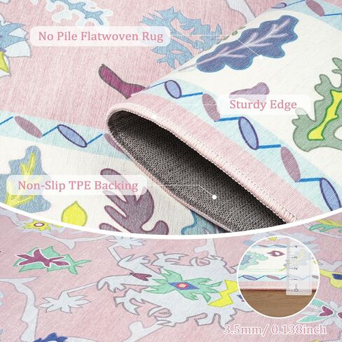 سجادة LIVEBOX غير قابلة للانزلاق، سجادة منطقة قابلة للغسل مقاس 8 × 10 بوصة لغرفة المعيشة، سجادة بوهو كبيرة للحضانة، حصيرة منسوجة مسطحة سجادة داخلية تركية لغرفة نوم الأطفال، غرفة الطعام، مكتب المنزل، أزرق ووردي in Kuwait