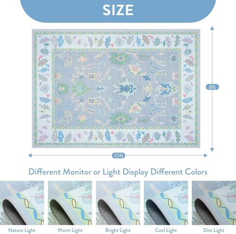 LIVEBOX Non Slip Oushak Rug, Washable 8'x 10' Area Rug for Living Room, Large Boho Rug for Nursery, Flatwoven Mat Turkish Indoor Carprt for Kids Bedroom, Dining Room, Home Office, Blue and Pink in Saudi Arabia