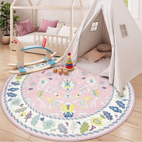 LIVEBOX Non Slip Oushak Rug, Washable 8'x 10' Area Rug for Living Room, Large Boho Rug for Nursery, Flatwoven Mat Turkish Indoor Carprt for Kids Bedroom, Dining Room, Home Office, Blue and Pink in Saudi Arabia