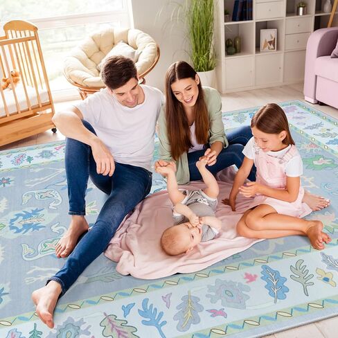 LIVEBOX Non Slip Oushak Rug, Washable 8'x 10' Area Rug for Living Room, Large Boho Rug for Nursery, Flatwoven Mat Turkish Indoor Carprt for Kids Bedroom, Dining Room, Home Office, Blue and Pink in Saudi Arabia