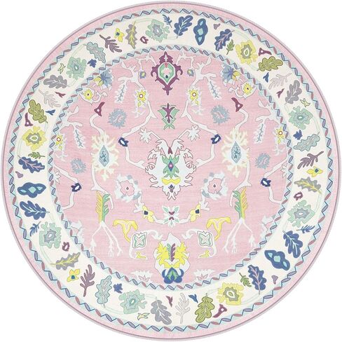 LIVEBOX Non Slip Oushak Rug, Washable 8'x 10' Area Rug for Living Room, Large Boho Rug for Nursery, Flatwoven Mat Turkish Indoor Carprt for Kids Bedroom, Dining Room, Home Office, Blue and Pink in Saudi Arabia