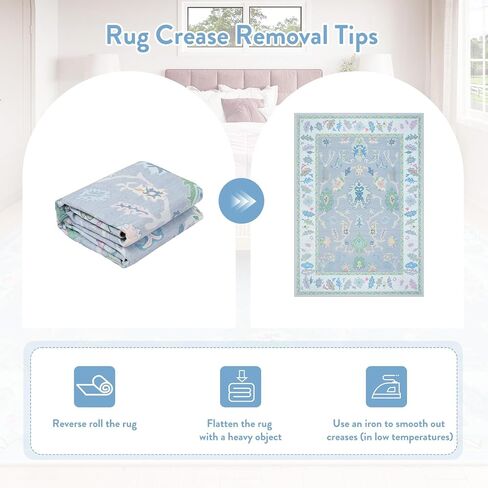 LIVEBOX Non Slip Oushak Rug, Washable 8'x 10' Area Rug for Living Room, Large Boho Rug for Nursery, Flatwoven Mat Turkish Indoor Carprt for Kids Bedroom, Dining Room, Home Office, Blue and Pink in Saudi Arabia