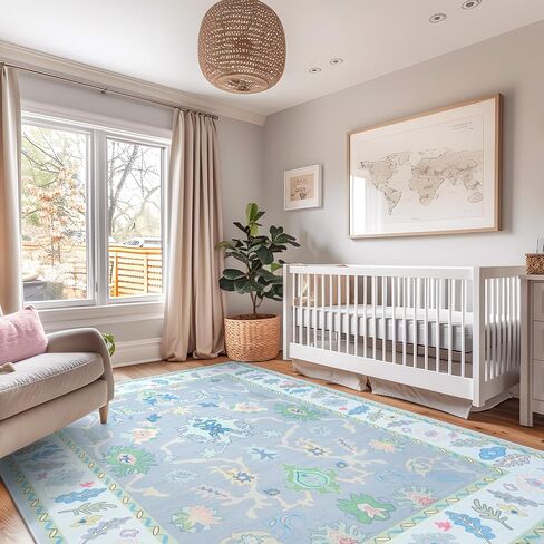 LIVEBOX Non Slip Oushak Rug, Washable 8'x 10' Area Rug for Living Room, Large Boho Rug for Nursery, Flatwoven Mat Turkish Indoor Carprt for Kids Bedroom, Dining Room, Home Office, Blue and Pink in Saudi Arabia