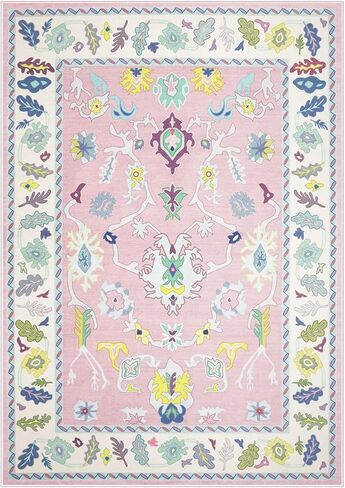 سجادة LIVEBOX غير قابلة للانزلاق، سجادة منطقة قابلة للغسل مقاس 8 × 10 بوصة لغرفة المعيشة، سجادة بوهو كبيرة للحضانة، حصيرة منسوجة مسطحة سجادة داخلية تركية لغرفة نوم الأطفال، غرفة الطعام، مكتب المنزل، أزرق ووردي in Kuwait