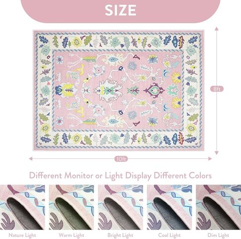 سجادة LIVEBOX غير قابلة للانزلاق، سجادة منطقة قابلة للغسل مقاس 8 × 10 بوصة لغرفة المعيشة، سجادة بوهو كبيرة للحضانة، حصيرة منسوجة مسطحة سجادة داخلية تركية لغرفة نوم الأطفال، غرفة الطعام، مكتب المنزل، أزرق ووردي in Kuwait