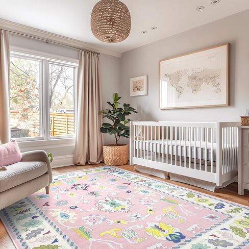 سجادة LIVEBOX غير قابلة للانزلاق، سجادة منطقة قابلة للغسل مقاس 8 × 10 بوصة لغرفة المعيشة، سجادة بوهو كبيرة للحضانة، حصيرة منسوجة مسطحة سجادة داخلية تركية لغرفة نوم الأطفال، غرفة الطعام، مكتب المنزل، أزرق ووردي in Kuwait