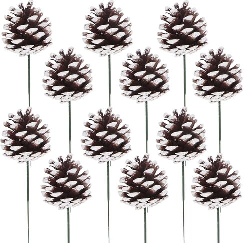 عيد الميلاد الطبيعية مخاريط الصنوبر بخاخ مجموعة من 12 كوز ثلجي يختار DIY الحرف ينبع مخاريط الصنوبر العصي فروع لشجرة عيد الميلاد الحلي إكليل إكليل عطلة الزهور ترتيب الإمدادات (12) in Kuwait