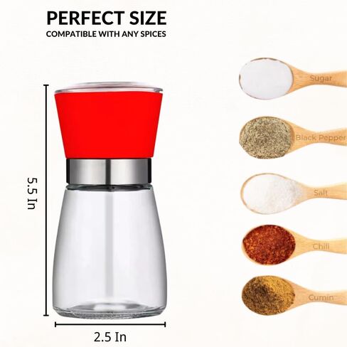 مطحنة فلفل سعة 6 أونصة، مطحنة ملح وفلفل قابلة لإعادة الملء (عبوة فردية) مطحنة فلفل أحمر، مطحنة ملح وفلفل من الفولاذ المقاوم للصدأ مع دوار سيران in Kuwait