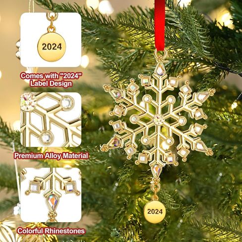 Christmas Ornament 2024 - Snowflake Ornaments for Xmas Tree,Window, Room Decorations,Holiday Decorative Hanging Pendant Keepsake Ornament 2024 with Gift Box in Saudi Arabia