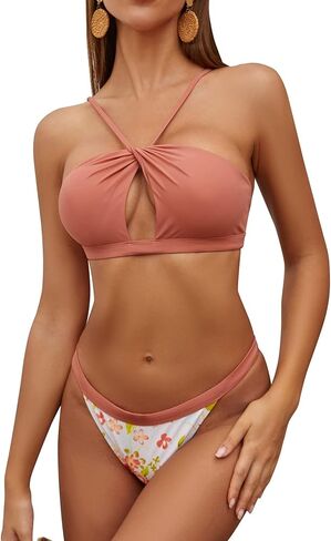 طقم بيكيني نسائي من SHEKINI ذو فتحة باندو وطباعة قطعة سفلية منخفضة الخصر مكونة من قطعتين in Kuwait