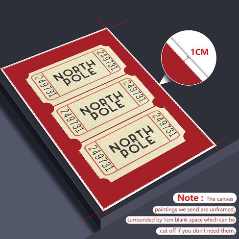 BTNXWL Red North Pole Sign Ticket Prints Christmas Canvas Wall Art, North Pole Sign Christmas Posters for Room Aesthetic, Happy Holiday Pictures for Wall Decor 12x16in Unframed in Saudi Arabia