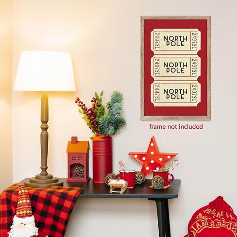 BTNXWL Red North Pole Sign Ticket Prints Christmas Canvas Wall Art, North Pole Sign Christmas Posters for Room Aesthetic, Happy Holiday Pictures for Wall Decor 12x16in Unframed in Saudi Arabia