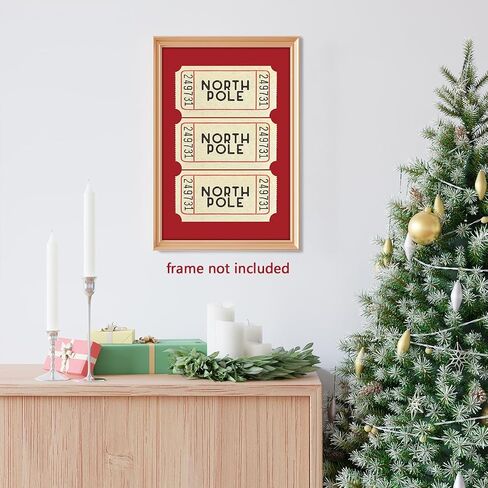BTNXWL Red North Pole Sign Ticket Prints Christmas Canvas Wall Art, North Pole Sign Christmas Posters for Room Aesthetic, Happy Holiday Pictures for Wall Decor 12x16in Unframed in Saudi Arabia