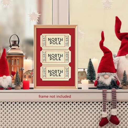 BTNXWL Red North Pole Sign Ticket Prints Christmas Canvas Wall Art, North Pole Sign Christmas Posters for Room Aesthetic, Happy Holiday Pictures for Wall Decor 12x16in Unframed in Saudi Arabia