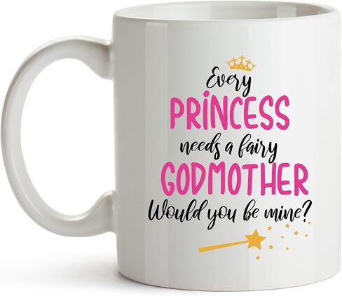 YouNique Designs Will You Be My Godmother Proposal Mug, 11 Ounces, God Mother's Proposal Cup, Will You Be My Godparents, Will You Be My Fairy Godmother Coffee Mug (Black Handle) in Kuwait