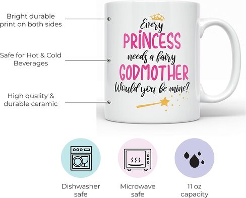 YouNique Designs Will You Be My Godmother Proposal Mug, 11 Ounces, God Mother's Proposal Cup, Will You Be My Godparents, Will You Be My Fairy Godmother Coffee Mug (Black Handle) in Kuwait