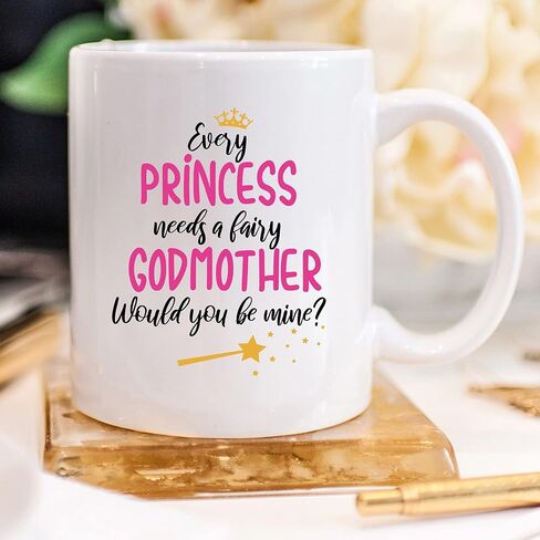 YouNique Designs Will You Be My Godmother Proposal Mug, 11 Ounces, God Mother's Proposal Cup, Will You Be My Godparents, Will You Be My Fairy Godmother Coffee Mug (Black Handle) in Kuwait