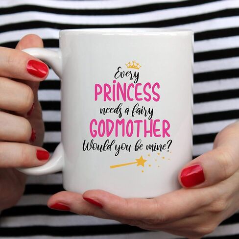 YouNique Designs Will You Be My Godmother Proposal Mug, 11 Ounces, God Mother's Proposal Cup, Will You Be My Godparents, Will You Be My Fairy Godmother Coffee Mug (Black Handle) in Kuwait