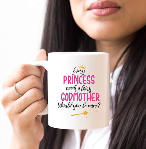 YouNique Designs Will You Be My Godmother Proposal Mug, 11 Ounces, God Mother's Proposal Cup, Will You Be My Godparents, Will You Be My Fairy Godmother Coffee Mug (Black Handle) in Kuwait
