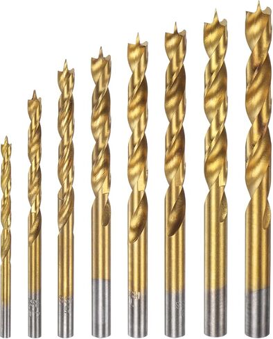 HARFINGTON Brad Point Drill Bit Set 3/4/5/6/7/8/9/10mm Dia Straight Round Shank Drill Metric Brad Point Spiral Twist Drill Bits for Carpenter Woodworking Plastic Rubber, Golden 8in1 Set in Saudi Arabia