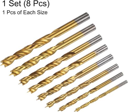 HARFINGTON Brad Point Drill Bit Set 3/4/5/6/7/8/9/10mm Dia Straight Round Shank Drill Metric Brad Point Spiral Twist Drill Bits for Carpenter Woodworking Plastic Rubber, Golden 8in1 Set in Saudi Arabia