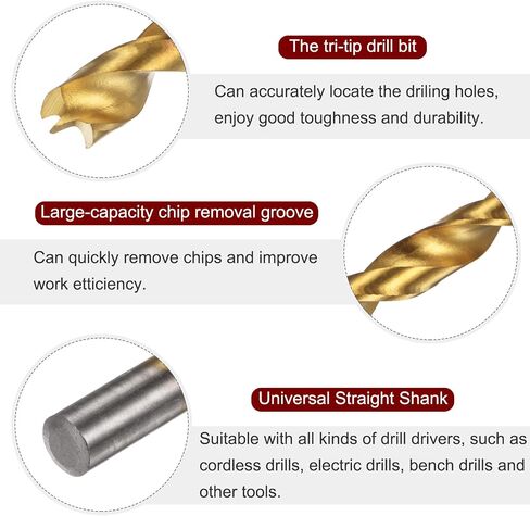 HARFINGTON Brad Point Drill Bit Set 3/4/5/6/7/8/9/10mm Dia Straight Round Shank Drill Metric Brad Point Spiral Twist Drill Bits for Carpenter Woodworking Plastic Rubber, Golden 8in1 Set in Saudi Arabia