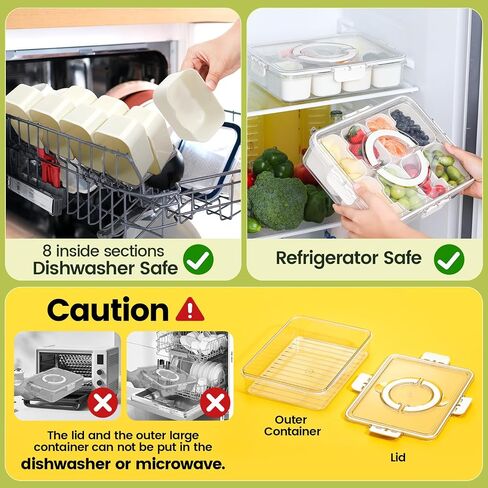 Portable Snackle Box Container, Divided Snack Tray with Lid and Handle, Clear Snack Box Container with 8 Compartments in Saudi Arabia