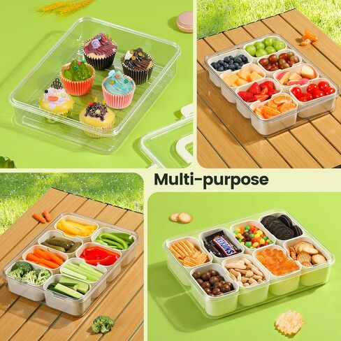 Portable Snackle Box Container, Divided Snack Tray with Lid and Handle, Clear Snack Box Container with 8 Compartments in Saudi Arabia