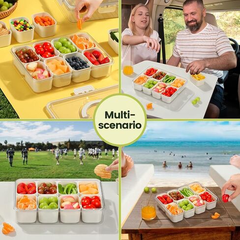 Portable Snackle Box Container, Divided Snack Tray with Lid and Handle, Clear Snack Box Container with 8 Compartments in Saudi Arabia