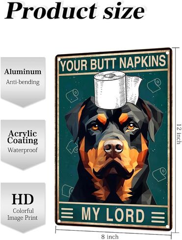 علامة Rottweiler مقاس 12 × 8 بوصة لتزيين جدار الحمام - مناديل المؤخرة الخاصة بك يا ربي - علامة معدنية عتيقة لغرفة النوم والمرحاض أو الحمام جدار الفن هدية لمحبي الحيوانات الأليفة (1092) in Saudi Arabia