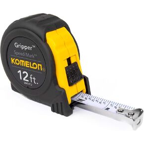 Komelon SM5412 Speed Mark Gripper Acrylic Coated Steel Blade Measuring Tape 5/8-Inch x 12-Feet, White