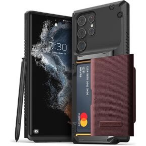 تصميم VRS متوافق مع حافظة Galaxy S22 Ultra [Damda Glide Pro]، محفظة شبه تلقائية متينة [4 بطاقات] حافظة لهاتف Galaxy S22 Ultra (2022)، أسود جروف