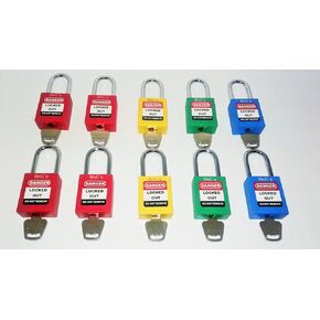 BnC Lockout Tagout Padlock Multicolor 1 1/2 in Shackle Safety Locks Keyed Different 10 Pack Red Yellow Blue Green Multi-Color School