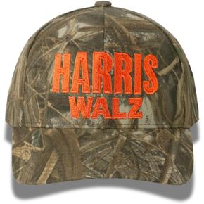 Harris Walz 2024 Camo Hat - Limited Edition | Mid-Profile, Structured | Durable 60/40 Cotton/Poly Blend | Adjustable Velcro Closure | Bold Orange Embroidery on Licensed Realtree Camouflage