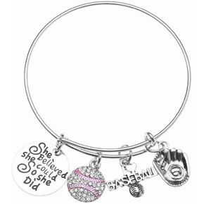 Sportybella Baseball Bracelet- She Believed She Could So She Did Baseball Jewelry -Gift for Baseball Player and Team Gifts