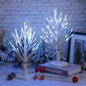 2pcs 36LED Lighted Birch Tree Home Decor - White Birch Tree with Lights Money Tree Wedding Centerpieces Artificial Branches Table (White)